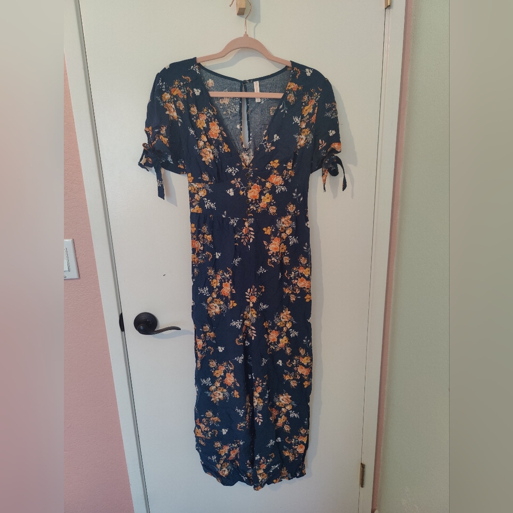Xhilaration Floral Jumpsuit - Navy and Yellow